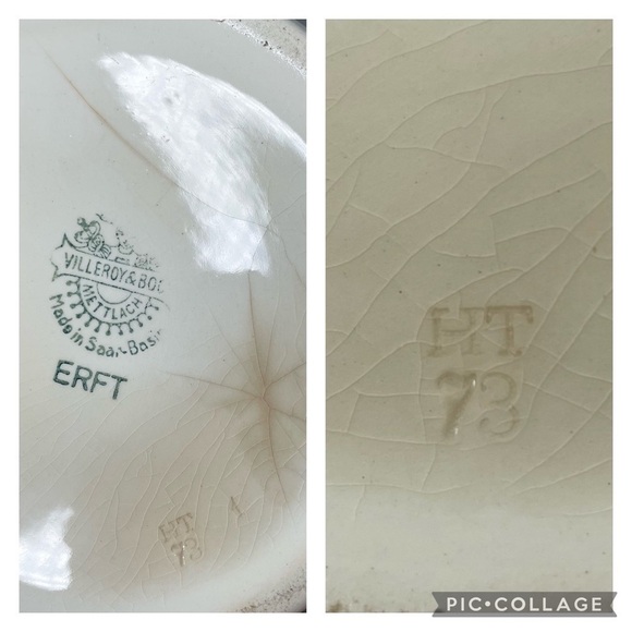 Antique Villeroy & Boch Wash Stand Set Pitcher, Basin and Soap Tray Ivory Gold - Picture 16 of 16